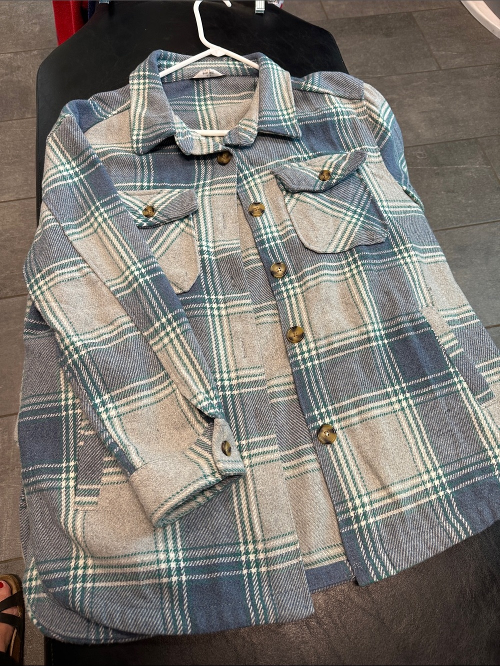 Women’s Plaid Button-Up Shacket - Blue & Gray